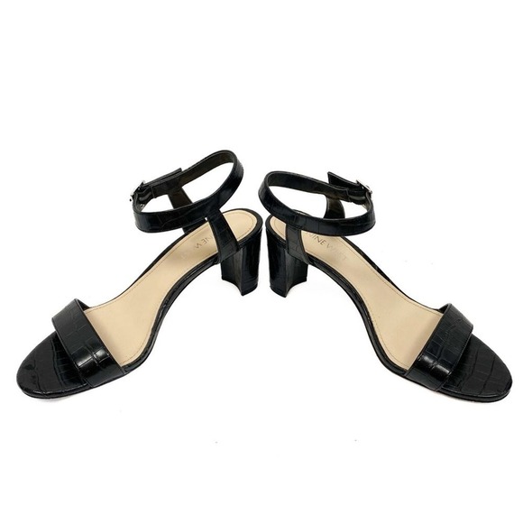 Nine West Women's Pixel City Croc Leather Block Heel Sandals, Black - Size 7 - Picture 5 of 10